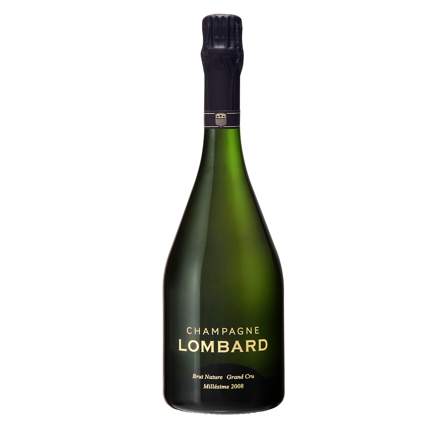 Champagne Lombard Millesime 2008. Botella de 75cl con cierre de corcho. Su etiqueta es transparente y en ella puede apreciarse, en color dorado, los nombres de la bodega y de este vino espumoso. En este caso, Champagne Lombard Millesime 2008.