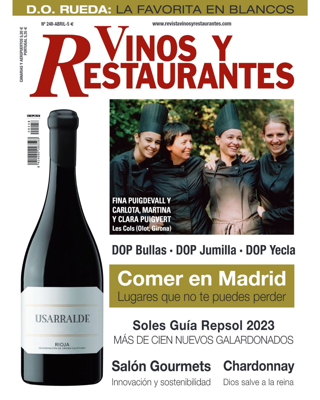 Usarralde Gran Vino, portada de la Revista Vinos y Restaurantes. Número de Abril 2023. Vino del mes para esta revista del sector de la gastronomía.